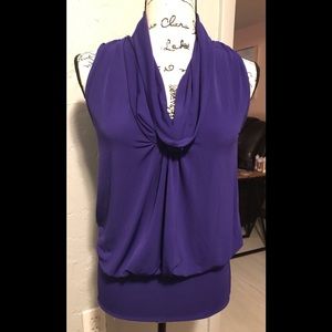 EXPRESS Purple Cowl Neck tank top w/band @ bottom.